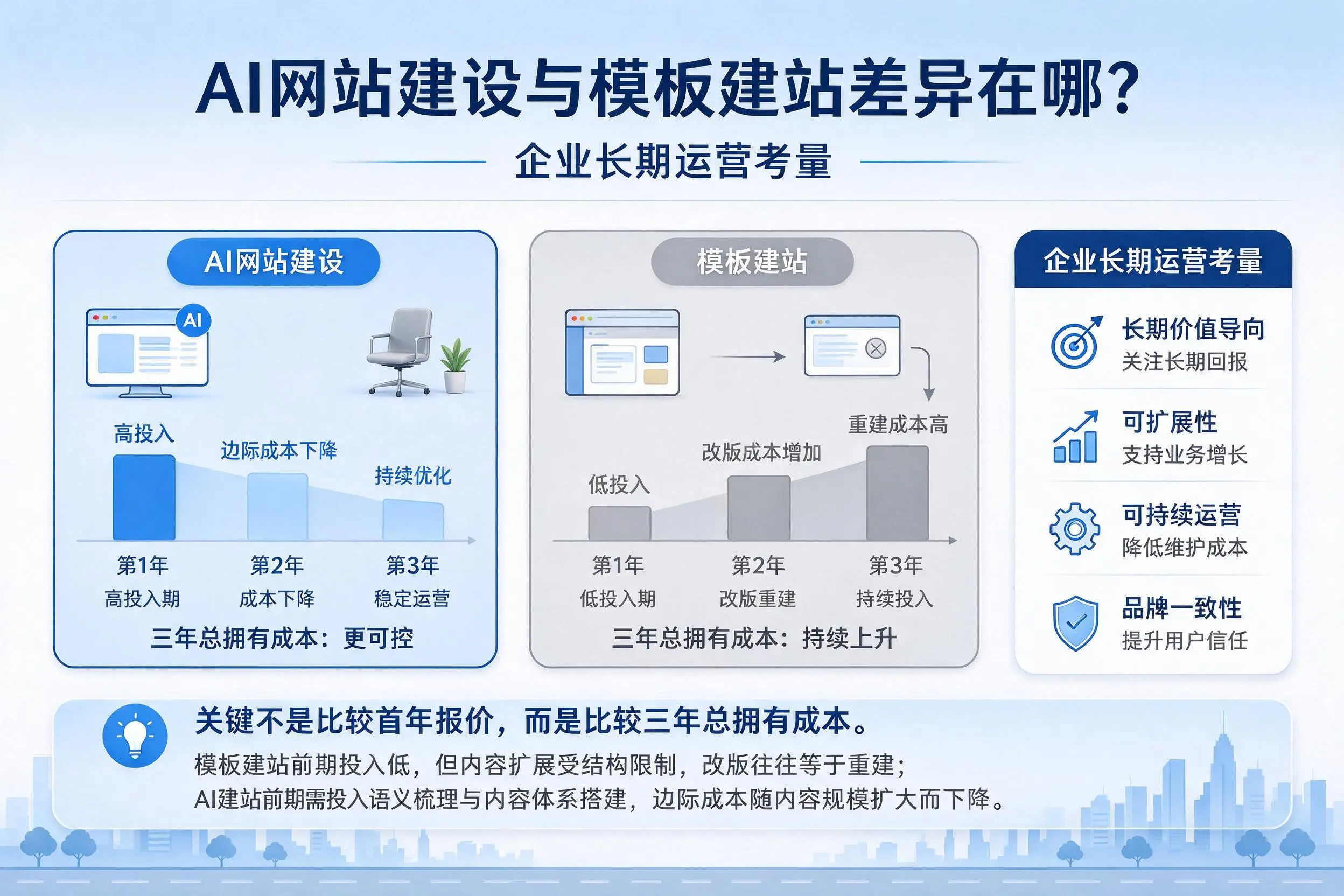 AI网站建设与模板建站差异在哪?湖南企业长期运营考量